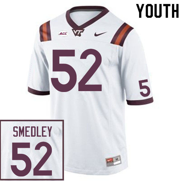Youth #52 Tyler Smedley Virginia Tech Hokies College Football Jerseys Sale-White - Click Image to Close